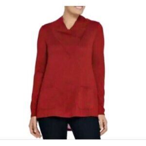 LOGO Lori Goldstein Sweater Womens Large Cowl Neck Front Pockets Red A343821